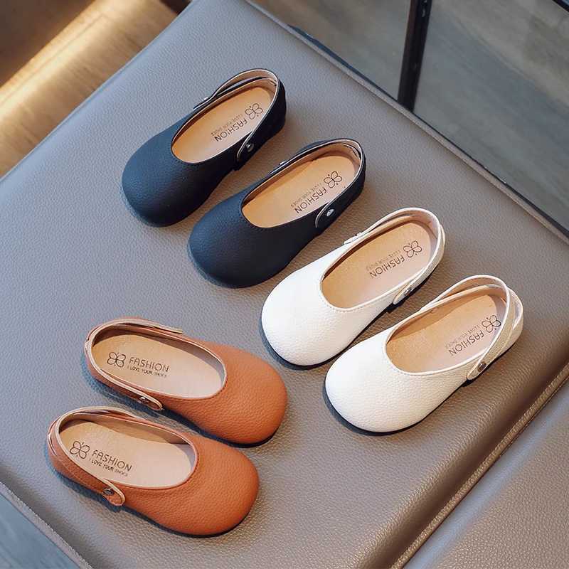 Girls Flat Shoes Solid Color Matte Back Strap Slip-on Children Slippers Beathable Brown Beige Leisure Kids Mary Janes 23-34T250306