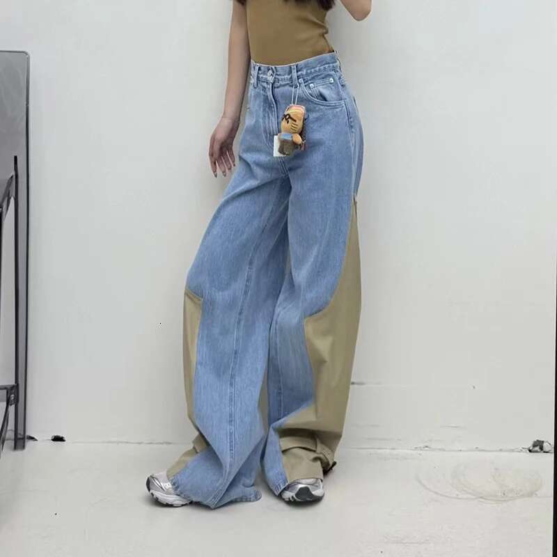 Women's Spliced Jeans, Heavy Duty Wide Leg Fashionable And Versatile Sports Pants, High Quality, Spring, New, 2025, Y2k