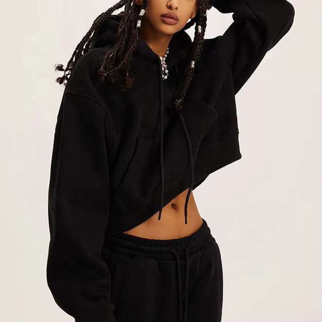 Women's Long-Sleeved Hoodie Sexy Sportswear Front Breathable Knitted Fabric Sustainable Anti-Shrink Crop Cut Autumn Winter