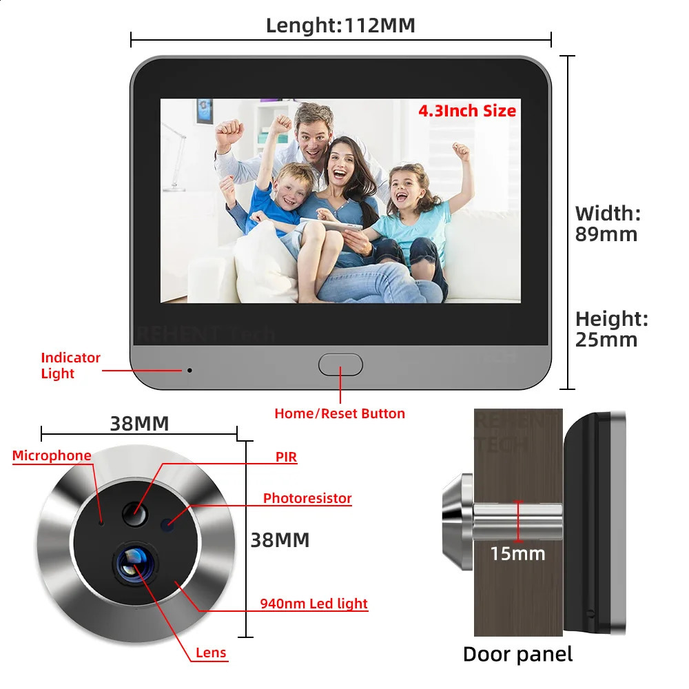 Tuya Smart 3MP 140° Wide View Angle Mini Digital Peephole Eye Viewer WiFi IR PIR Detection Doorbell Door Camera Alexa Google 250305