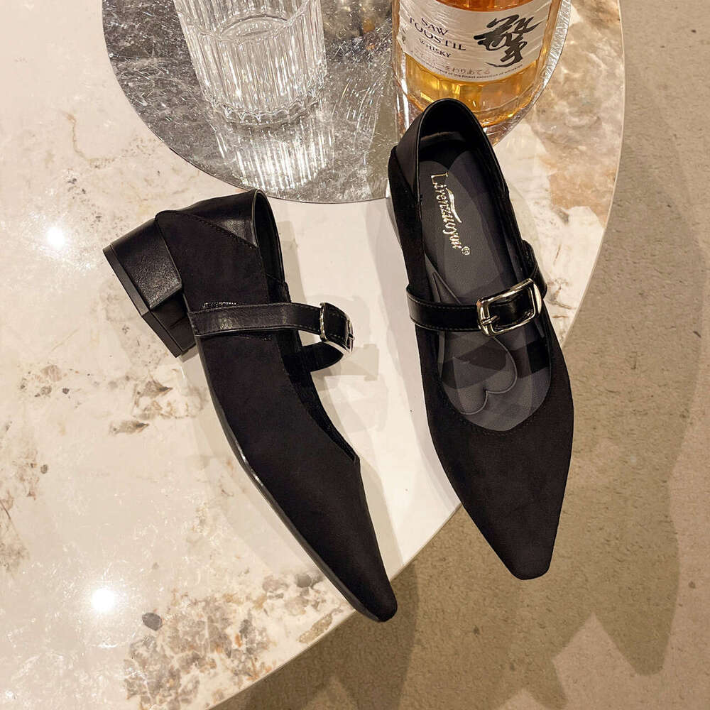 Temperament leopard print single shoe 2025 spring new low heel shallow mouth pointed straight buckle belt Mary Jane women's shoes