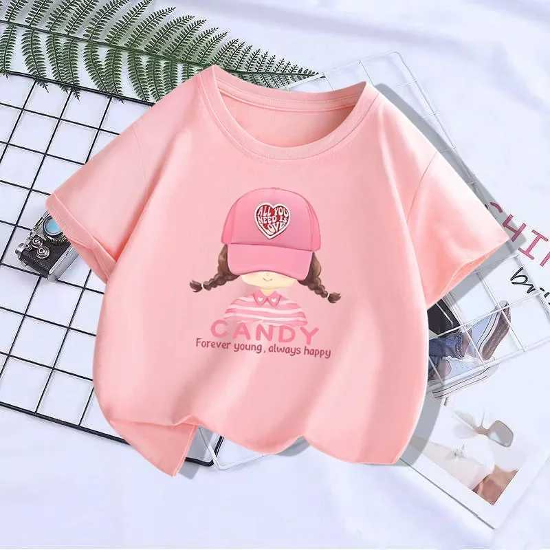 Childrens Short Sleeve Modal T-shirt Little Girls Fashion Half Sleeve Top Girls Pink Top Trend Girl Clothes Boys ClothesT250306