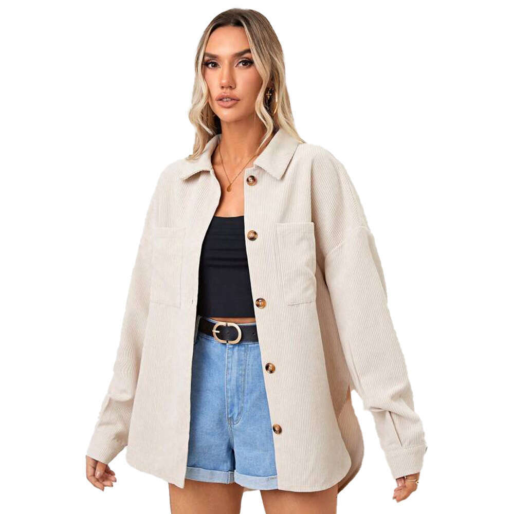 Autumn/Winter New Women's Ins Casual Fashion Loose Corduroy Long Sleeve Jacket KLMY