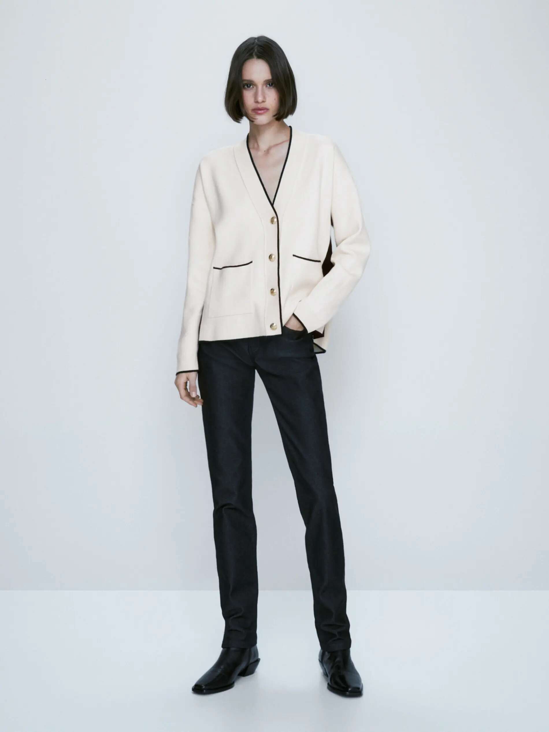 Ethereal MD 2025 Massidutti Spring New Style Of Slim-Fit Patchwork Design Pocket Temperament Women's Knit Cardigan Sweater