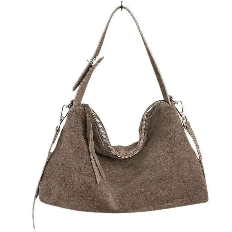 TBFG Women's Leather Handbag, Boston Style Shoulder Bag, Gray Brown, Soft, Fashionable, Suitable For Autumn And Winter