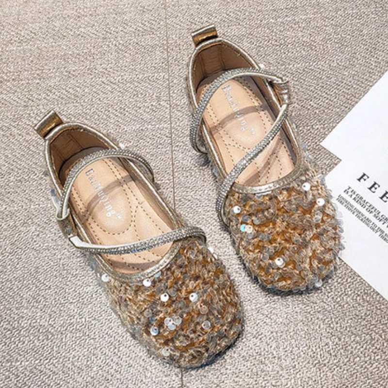 Kids Sequins Princess Shoes Crystal Fashion Ballet Flats Soft Sole Shallow Girls Shoes Rhinestone Party Wedding Children ShoesT250306