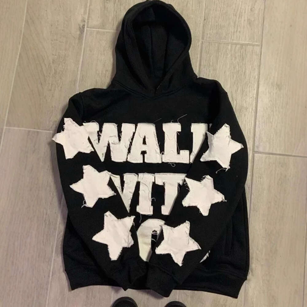 Street hip-hop gothic style patchwork embroidered hooded sweatshirt with personalized letters and star pullover gift for man