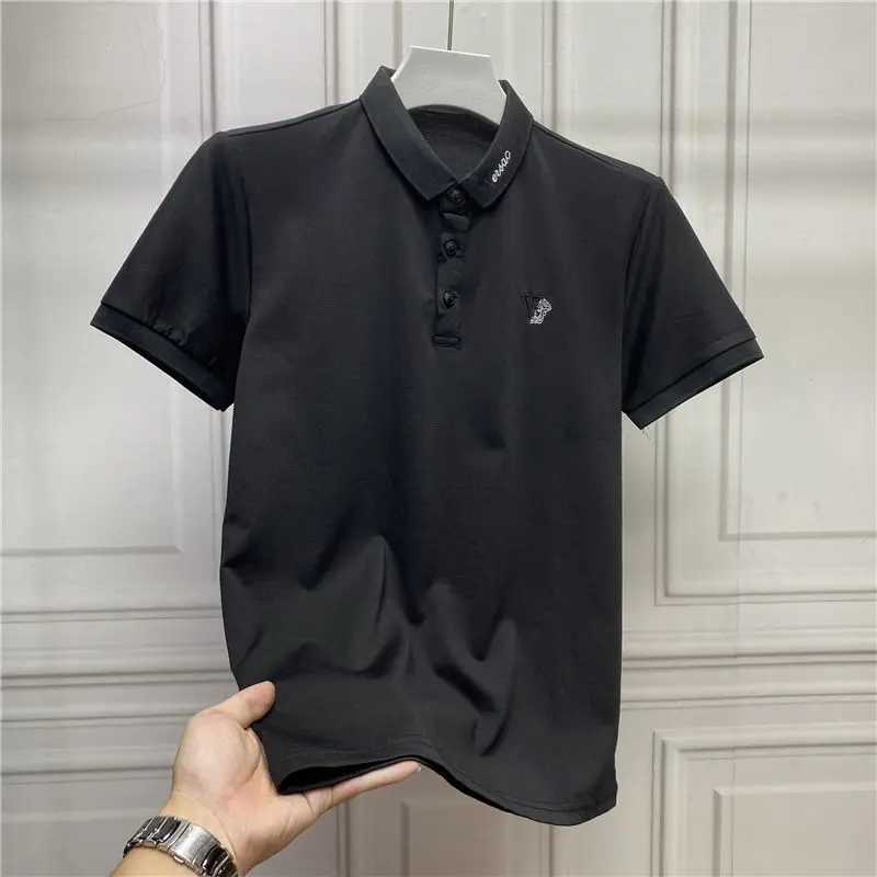 Mens Polo Shirt Summer Lapel Embroidered Short Sleeve T-shirt Patchwork Button Business Casual Versatile Fashion New Trendy Top X250306