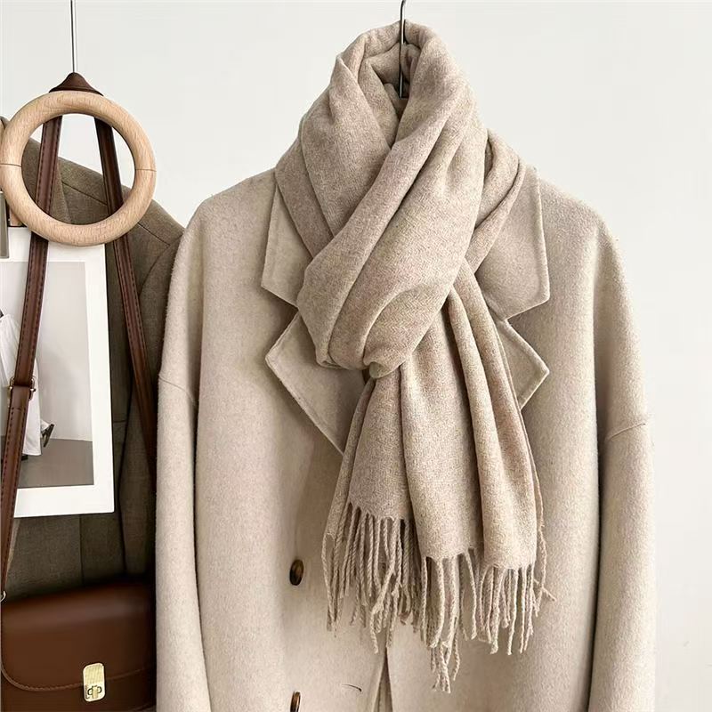K058 Angola red scarf women's winter Korean version long winter thickened shawl high-grade wool solid color neck scarf men