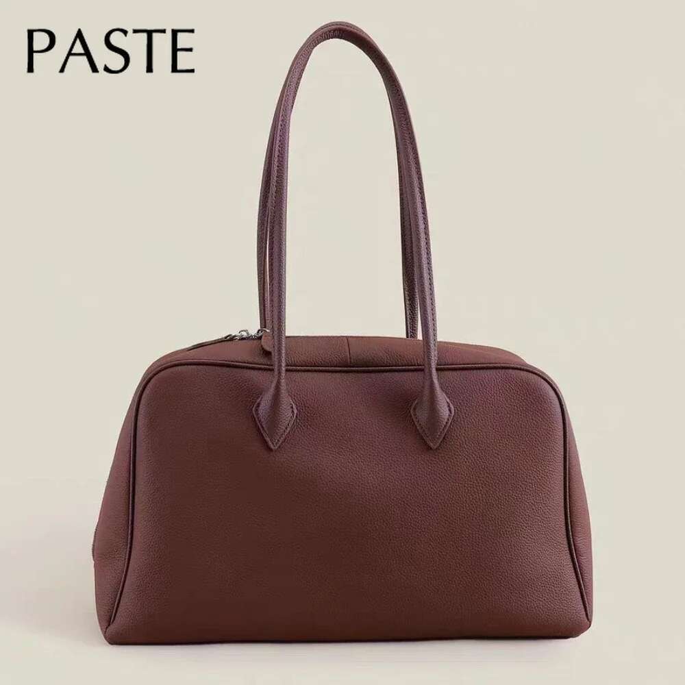 Simple Imported Cow Leather Large Tote Business Style Commuter Office Ladies Armpit Shoulder Bag All-Match Travel Handbag