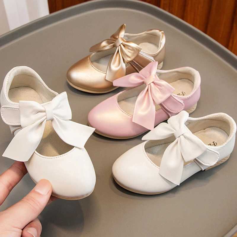 Girls Leather Shoes Butterfly Casual Princess Shoes Round Toe Single Shoes 2024 Spring Soft Sole Children Flats School SandalsT250306