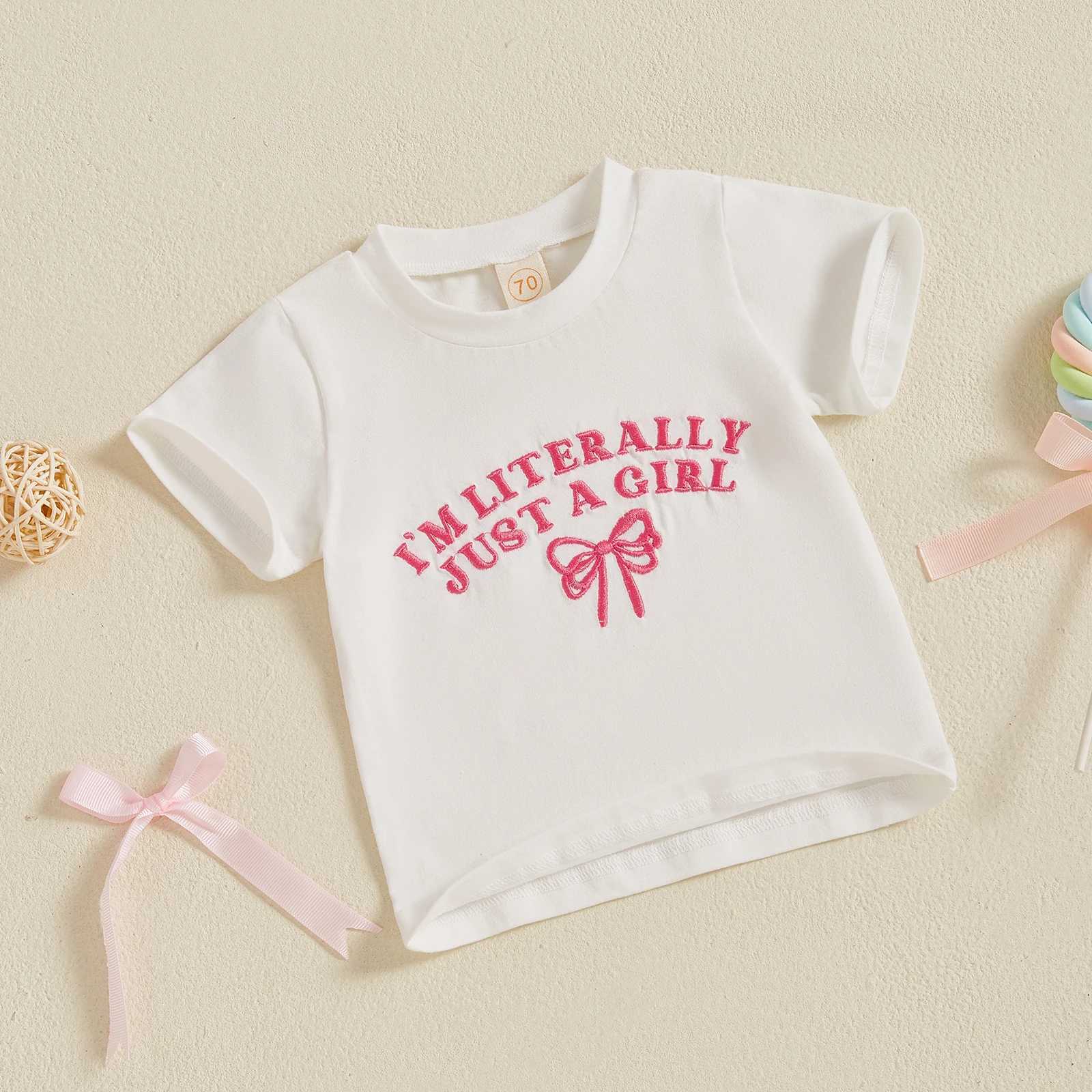 FOCUSNORM 0-3Y Infant Baby Girls Summer T Shirts Short Sleeve Bow Letter Embroidery Print Pullover Lovely Tops T250603