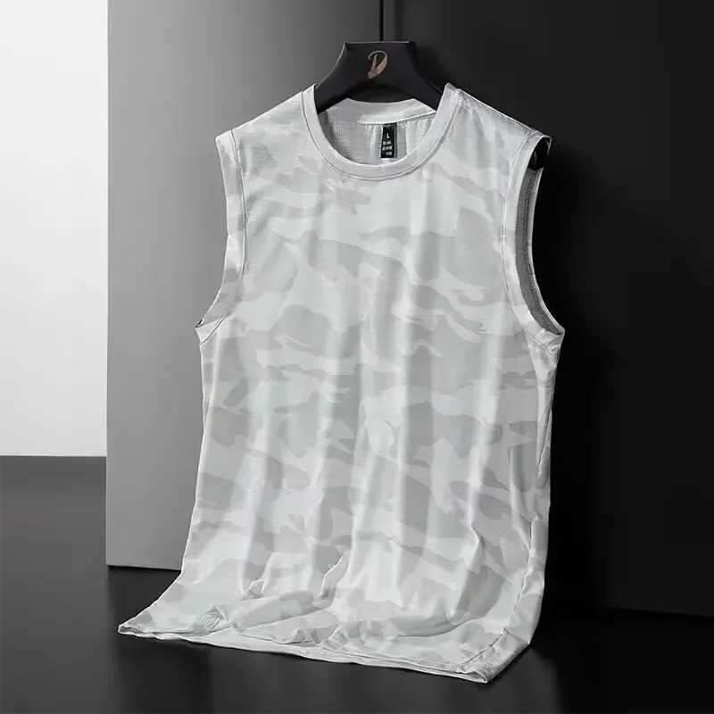 Mens Camouflage Ice Silk Vest Summer Fitness Quick Dry Shoulder Vest Sleeveless T-Shirt Loose Fit Comfortable Basketball SportsT250318