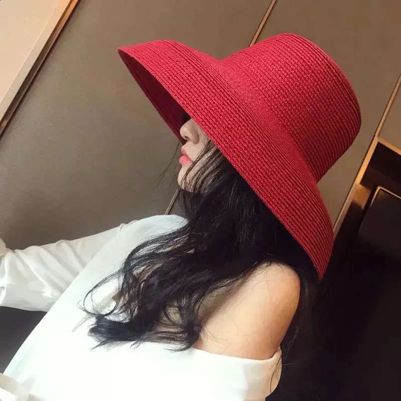 MAXSITI U Summer Hepburn Style Vintage Straw Hat Women Girls Solid Color Beach Holiday Big Sun Cap 250303