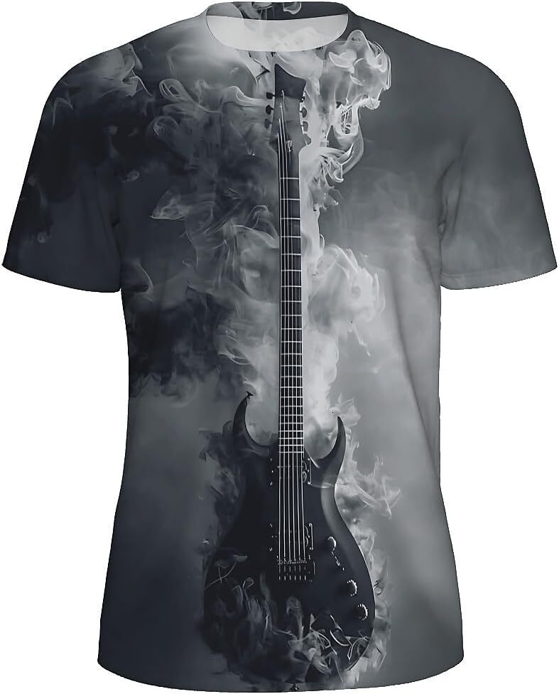Mens T shirt Men's Novelty T-Shirts Graphic 3D Print Summer Short Sleeve T-Shirt Tee Shirt 3XL - Black Guitar Smoke tee Casual tops summer clothe