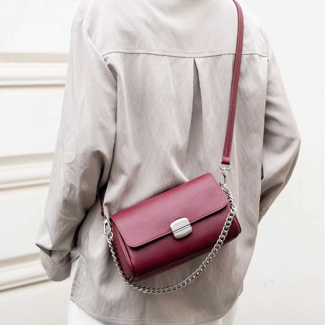 Supple Genuine Leather Wens Barrel Crossbody Bag - Cmuter-Friendly Small Chain Strap Shoder Bag for ryday Chic Y250305