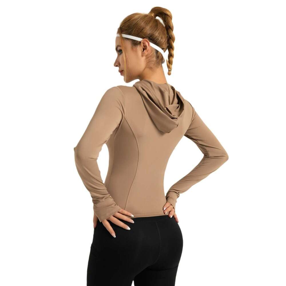 Special Zone Hooded Slim Fit Yoga Elastic Slimming Running And Cycling Solid Color Windproof Sports Coat KLMY