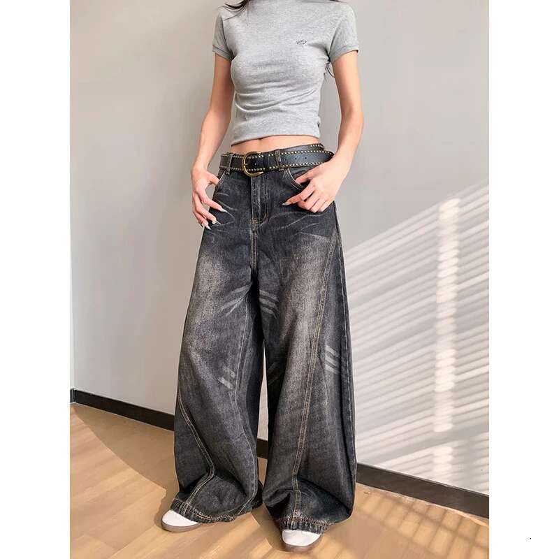 Grunge Y2k Black Jeans Women Baggy Vintage 2000S Oversized High Waist Denim Trousers Wide Leg Korean Streetwear Female Retro