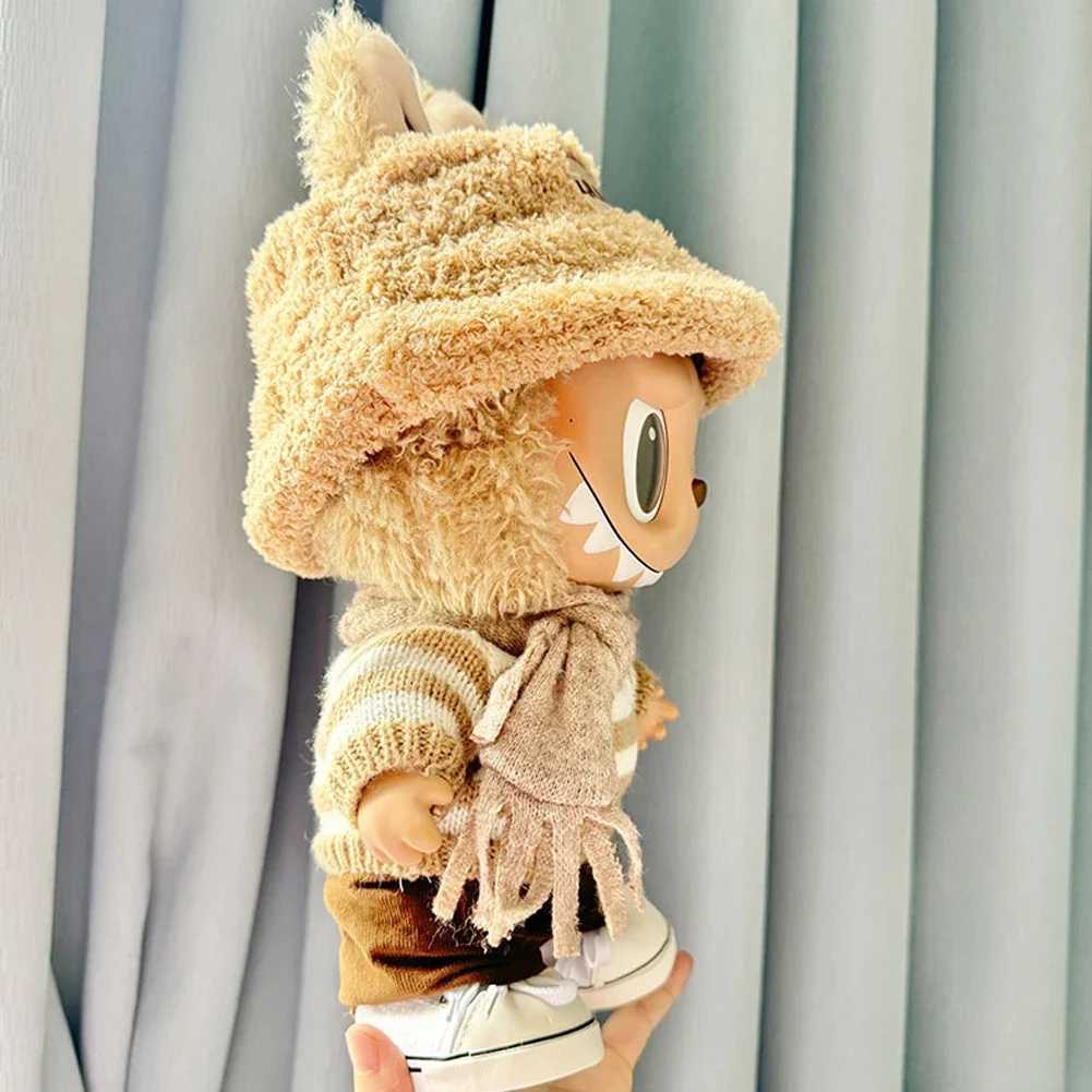 For 38cm Labubu Doll Clothes Fashion Clothes Curry White Striped Sweater Doll Clothes Hoodies Dolls Accessories Labubu OutfitT250307
