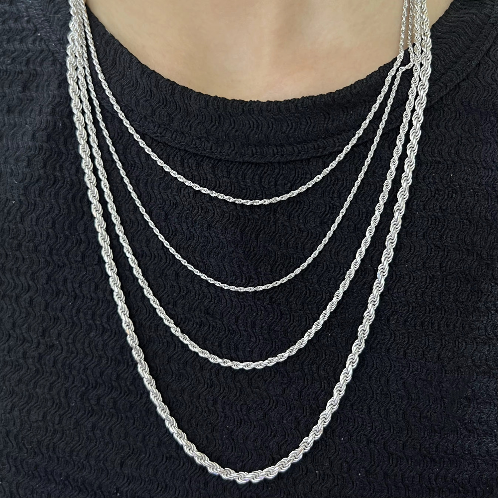 Twisted Rope Italian Figaro Cuban Curb Chains Stackable Unisex Jewelry Solid 925 Sterling Silver Chain Necklace for Men Women