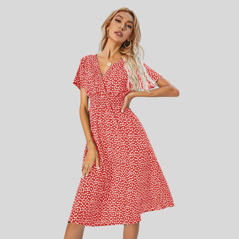 New arrival European and American stylewomen's summer small floral print short-sleeved dress