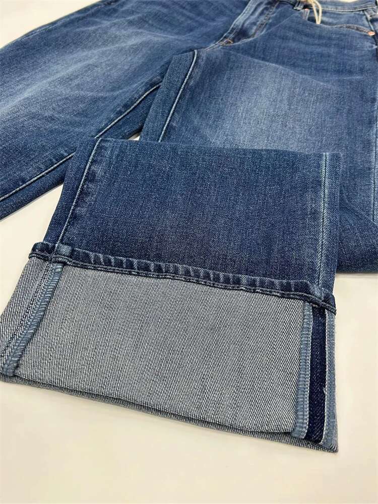 Women Dark Blue Jeans Elastic High Waisted Female Straight Wide Leg Denim Pants Versatile 2025 Spring New