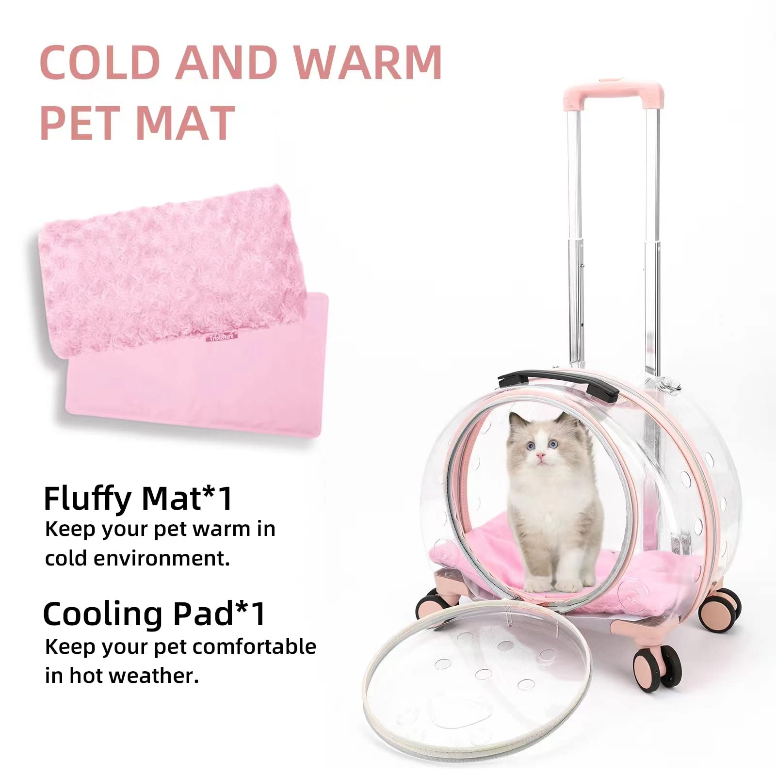 Transparent & Fully Breathable Hard cat Carrier with Rolling Wheels for Dogs, Cats, or Bunnies, Multiple Carrying Options, Perfect for Traveling/Takin