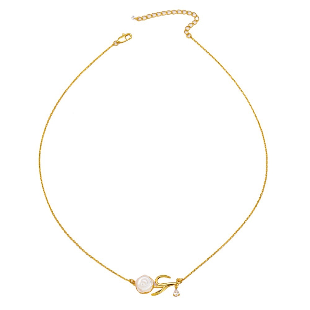 Camellia Pendant Brass Plated Shell Flower Necklace Collar For Women