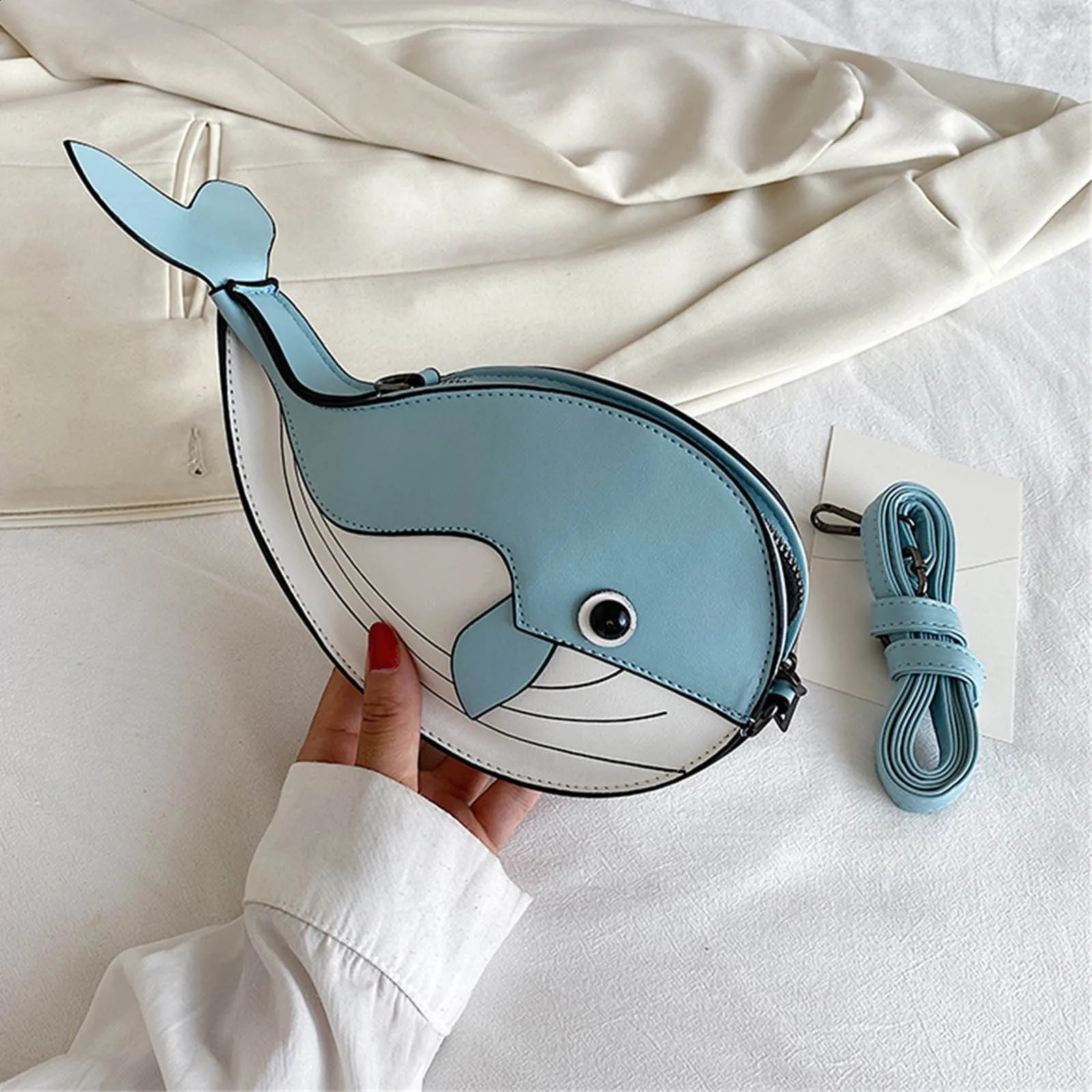 Ship from U.S. Cute Whale shaped Girl Messenger Bag Cartoon Fashion PU Leather Shoulder Bag Womens Shopping Party Ten Font Handbag 250305FBB