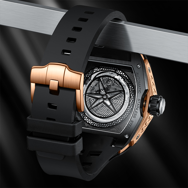 LIGE's new hollowed out wine barrel shaped mechanical watch with personalized large dial men's watch and high aesthetic value watch