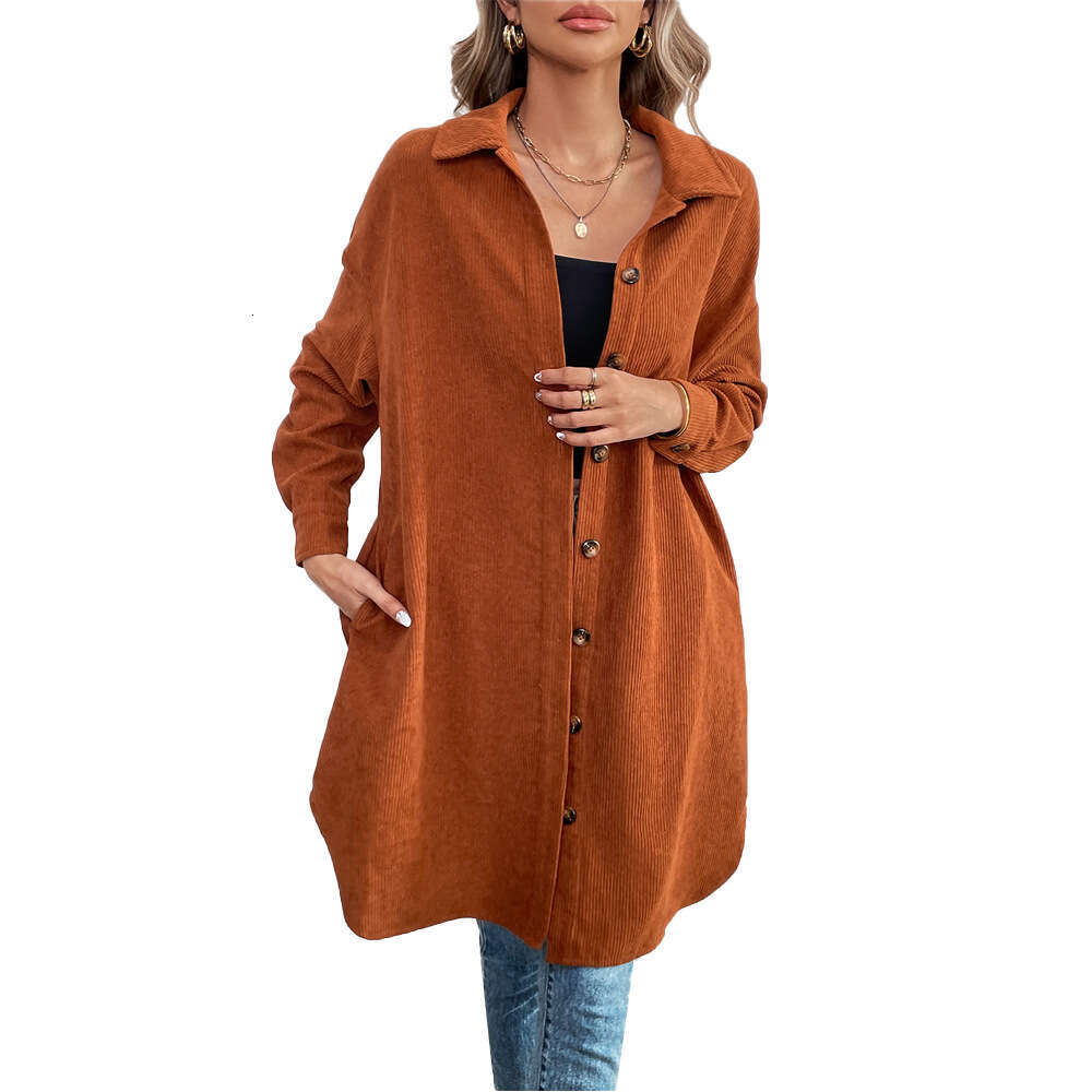 International Station American Casual Style Shirt For Autumn Winter, Loose And Versatile, Long Sleeved Breasted Corduroy Jacket KLMY