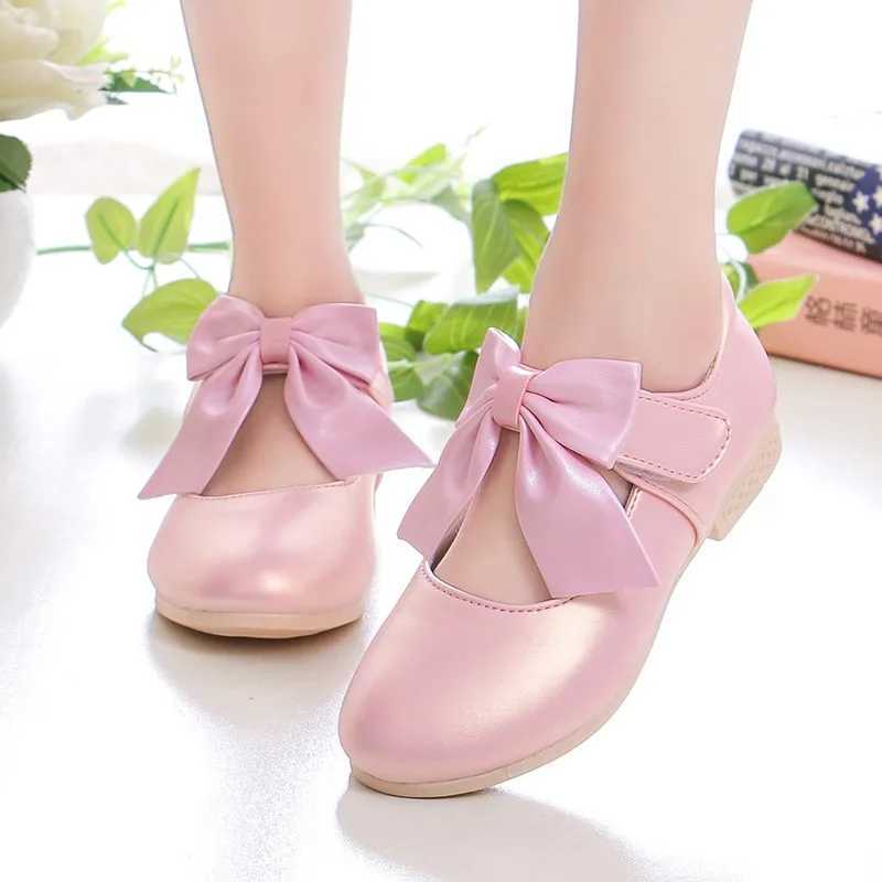 Girls Princess Shoes Shallow Bowknot Metallic Color Fashion Sweet Girls Mary Janes Shoes Light Non-slip 26-36 Kids Ballet FlatsT250306