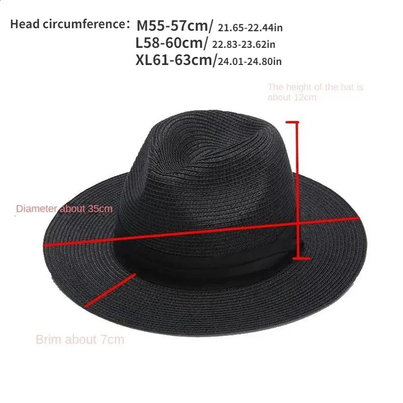 XL Big Head 63CM Summer Beach Woven Sun Hats Men Women Plus Size Jazz UV UPF 50 Sun Protection Travel Panaman Straw Hats Unisex 250303