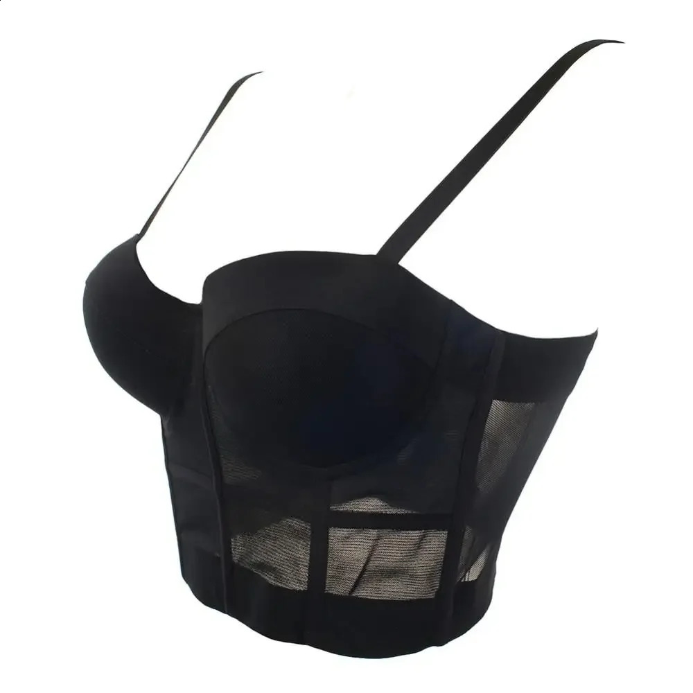 Sexy Black Transparent Bra Mesh Push Up Bralet Womens Tube Top Corset Bustier Club Party Crop Lingerie Plus Size 250305