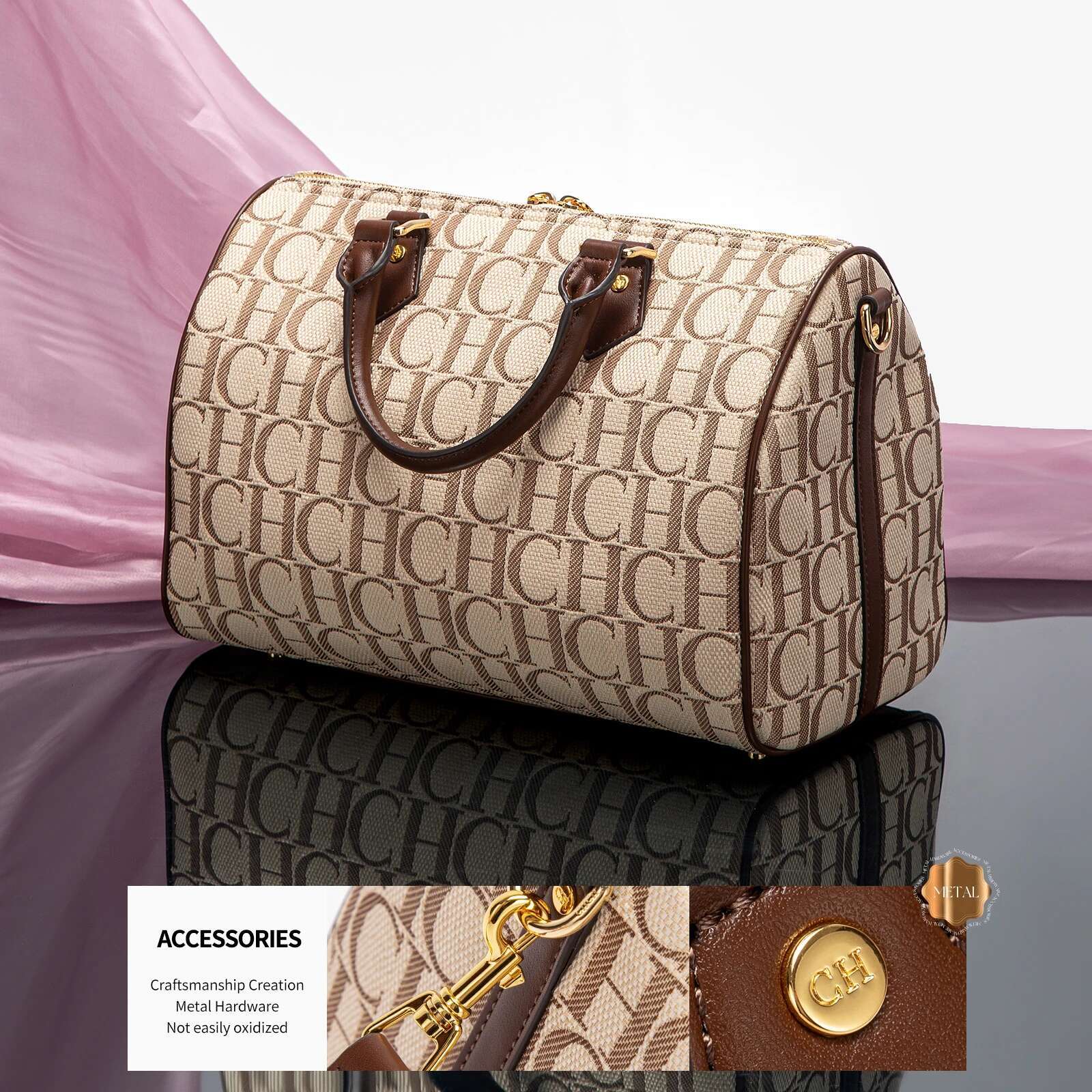 CHCH Women's Pillow Autumn/Winter New Collection Letter Handbag Brown Boston Bag