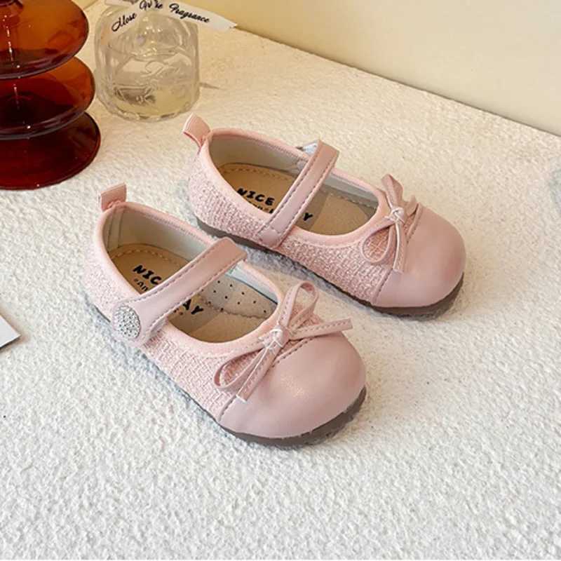 Bow Solid Kids PU Leather Shoes Fashion Bling Non Slip Baby Girls Flats Shoes Princess Hook Loop Toddler Children Mary JanesT250306