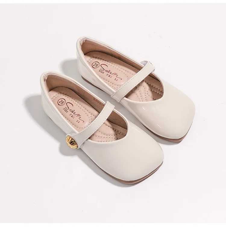 2024 Girls Leather Shoes Square Toe Elegant Shallow Kids Mary Janes Flat Sole Comfy Children Single Shoes Girls Princess ShoesT250306