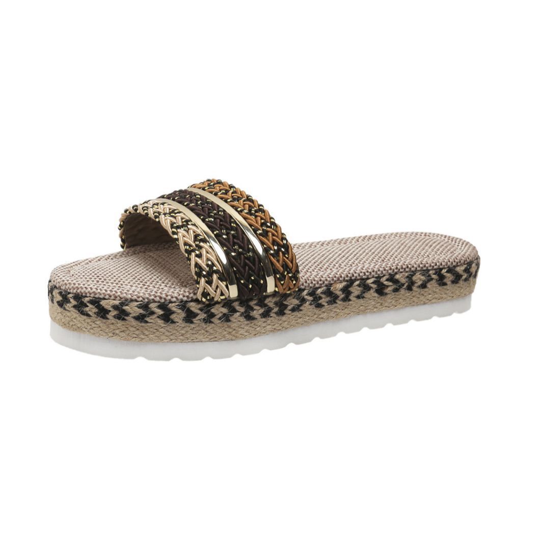 Color Candy New Style Hemp Rope Ethnic Wind Fish Mouth Women's Sandals Large Slippers Thick Bottom Summer 2025 ddmykukumalu