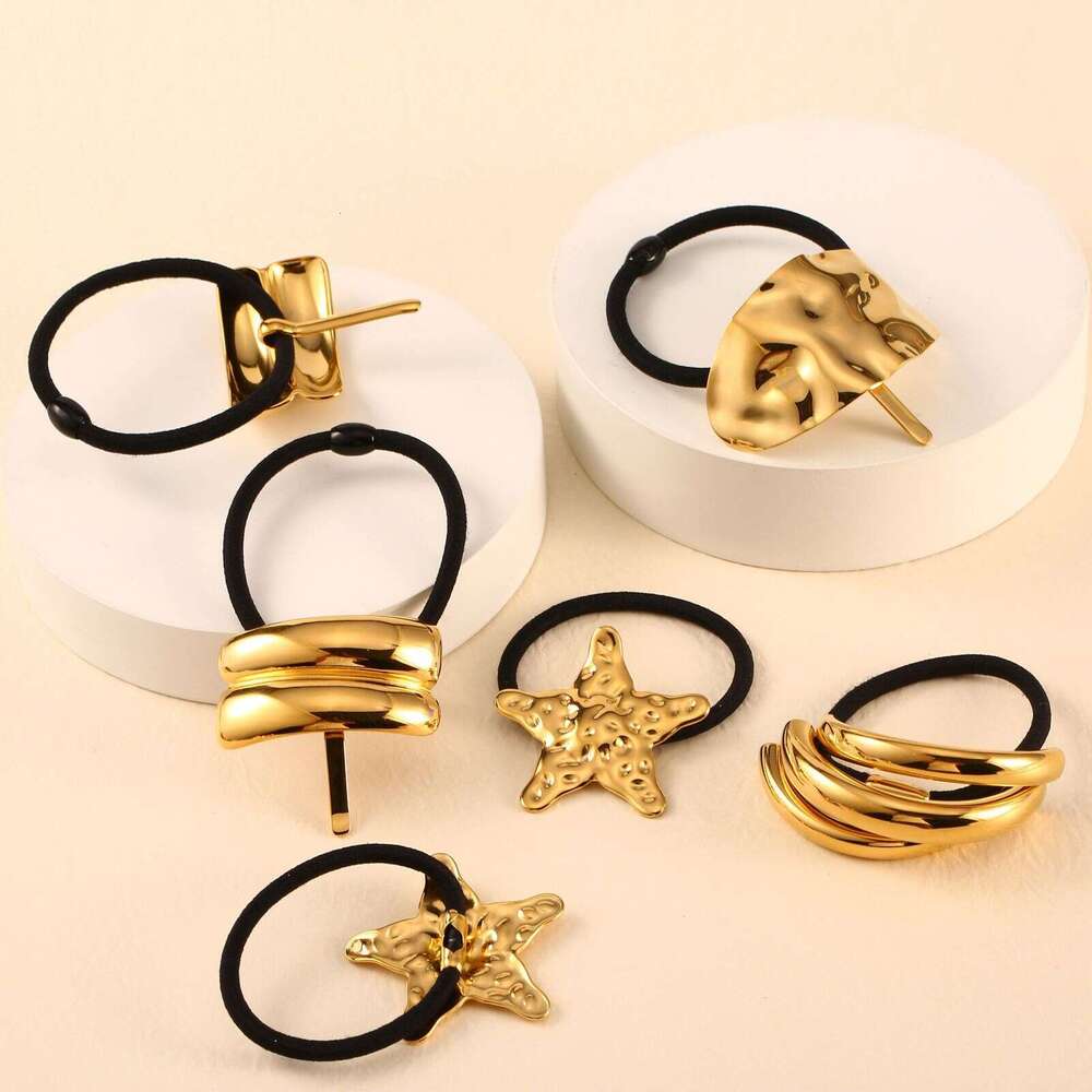 New minimalist stainless steel headband, fashionable and high-end style, ponytail tied hair tie, black headband