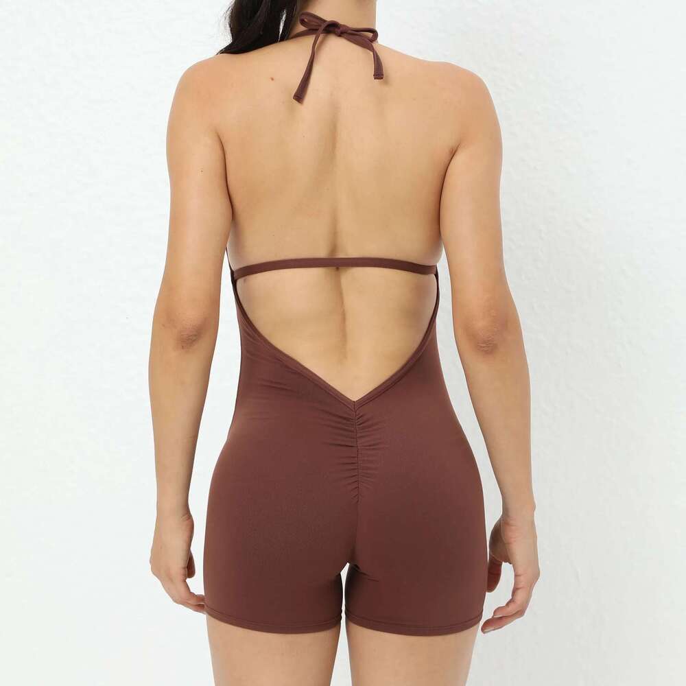 New Women' One Piece Jumpsuit V-Shaped Chest Tie Rope Tie Shorts Lycra Fiess Overalls With Padding Workout Clothes Gym Sets KLMY