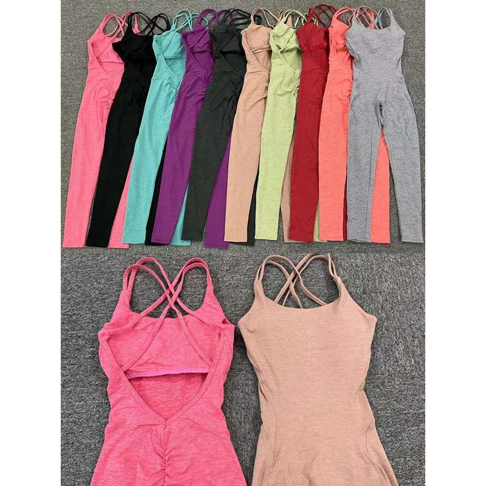 New Pad Lycra Active Wear Gym Yoga Set Fiess Scrunch Legging Women Workout Female Sports Outfit Suits Exercise Jumpsuit KLMY