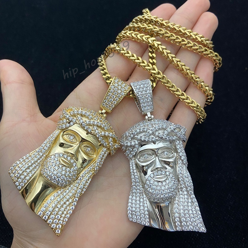 Large Size Micro Pave Solid Back Gold Hip Hop Iced Out Jesus Pendant