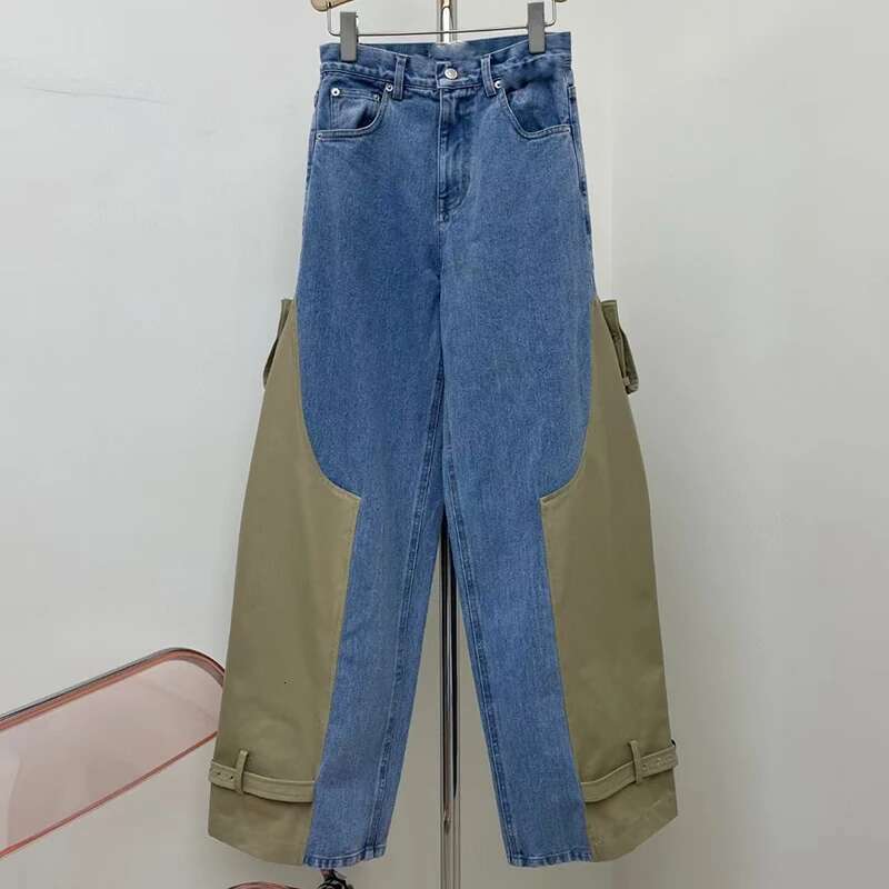 Women's Spliced Jeans, Heavy Duty Wide Leg Fashionable And Versatile Sports Pants, High Quality, Spring, New, 2025, Y2k