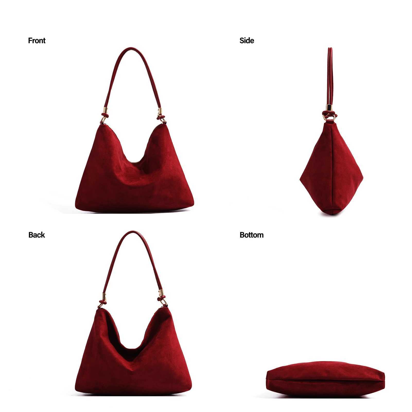 New Burgundy bag Retro shoulder bag suede leather commuter bag Womens Y250306