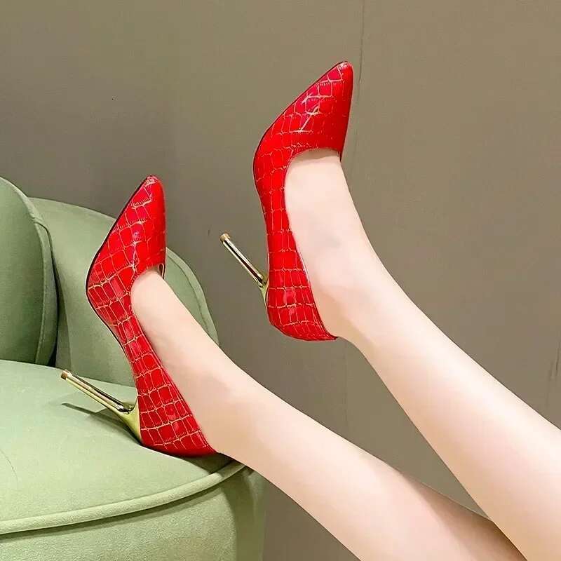 New Women's Patent Leather High Heels Pointed Tip Shallow Mouth One Kick Sexy Pumps Women Shoes atos Mujer 2025 Tenden...