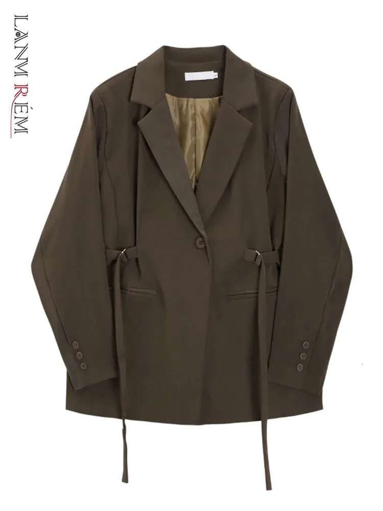 LANMREM Belt Spliced Design Blazer Women Vintage Notched Collar Single Button Coat Fashion 2025 Spring New Clothing 2Aa4613