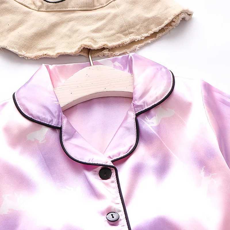Childrens Pajamas Sets Baby Suit Kids Clothes Toddler Boys Girls Summer Ice Silk Satin Sleepwear Casual Home Wear 1 2 3 4 Years M250306