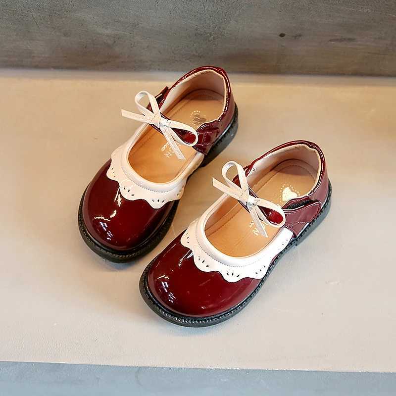 Children Mary Janes Red Black Ruffles Bowknot Patent Leather Kids Princess Shoes 21-30 Round Toe Spring Fashion Girls Flat ShoeT250306
