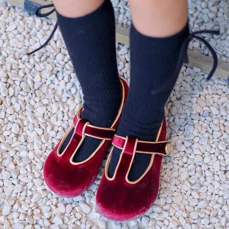 Kids Shoes Baby Girls Shoes Girls Mary Janes Vintage Velvet Casual Flats Children Footwear Toddler Infant First Step 3-12 YearsT250306