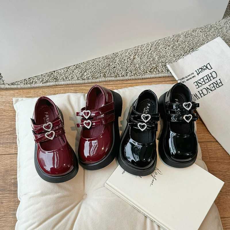Children Leather Shoes for Spring Wine Red Black Elegant Girls Mary Janes Chunky Hook-loop Beautiful Comfy Kids Shoe 26-36T250306